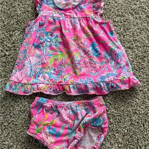 Vibrant Pink Floral Baby Dress and Bloomers Set Lilly Pulitzer 6-12months